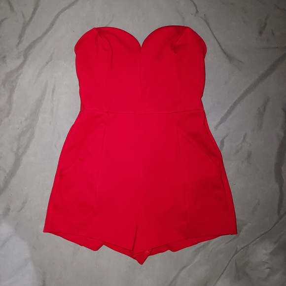 Pants - Strapless Red Romper